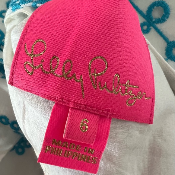 Lilly Pulitzer Lillyanne White and Blue Floral Eyelet Dress, Size 6 - Picture 4 of 5